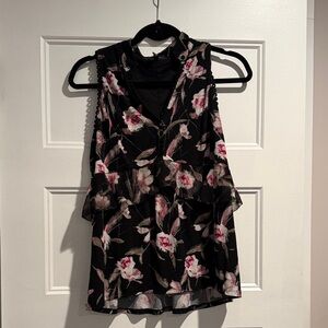 White House Black Market Black and Pink Floral Blouse